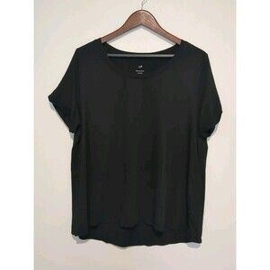 J Jill XL Shirt Top Black Knit Scoop Neck Everyday Cotton Tee Short Sleeve